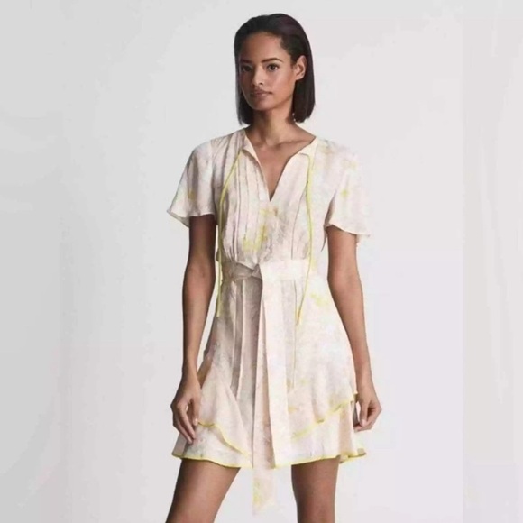 Reiss Carlotta Tie Waist Flippy Mini Dress Size 14 - Picture 3 of 11